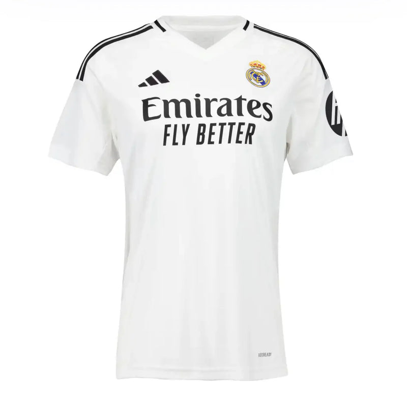 Camisola Feminina Real Madrid I 24/25 - Branco com Patrocínio HP