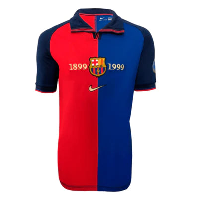 Camisola Barcelona 100 Anos Retrô 1999 - Azul e Grená