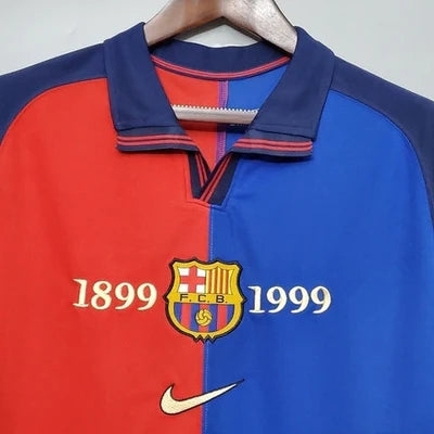 Camisola Barcelona 100 Anos Retrô 1999 - Azul e Grená